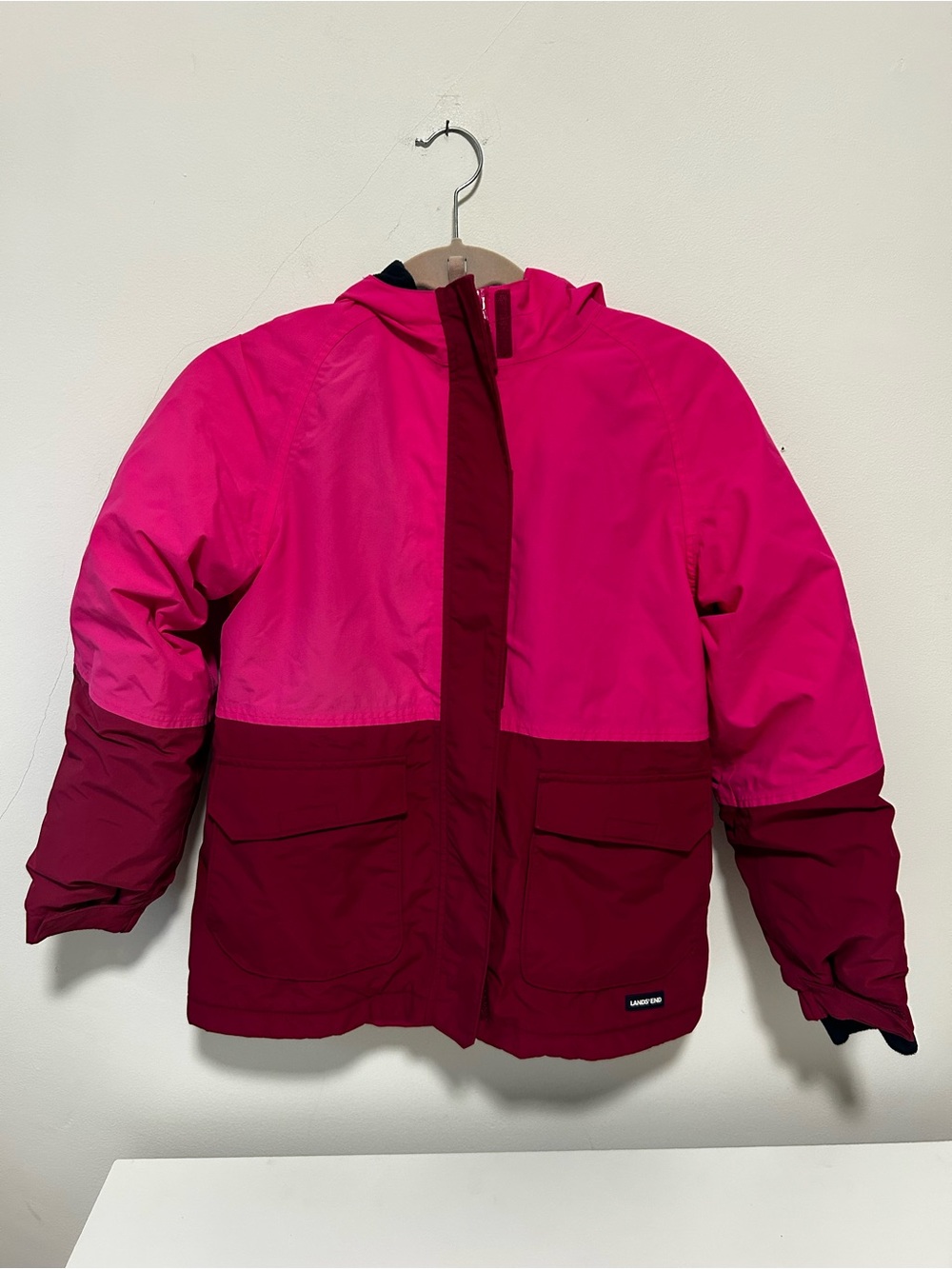 Lands' End Kids Two-Tone Hot Pink & Burgundy Puffer Coat